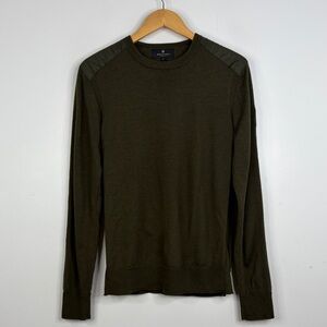 Belstaff Kerrigan Sweater Mens Large Olive Green Wool Long Sleeve Crew Quilted